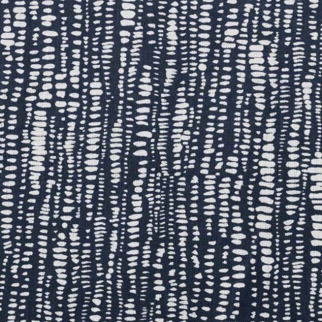 Dora-INV-WHT-Ink - White fabric with Blue Print Abstract Print, 100% Linen