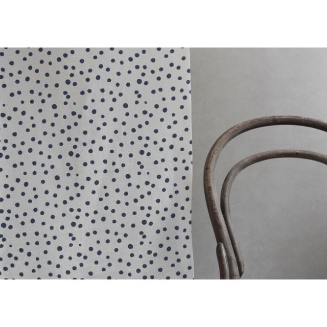 Dottie Ink-WHT - Dotted fabric with dark Blue spots, 100% Linen