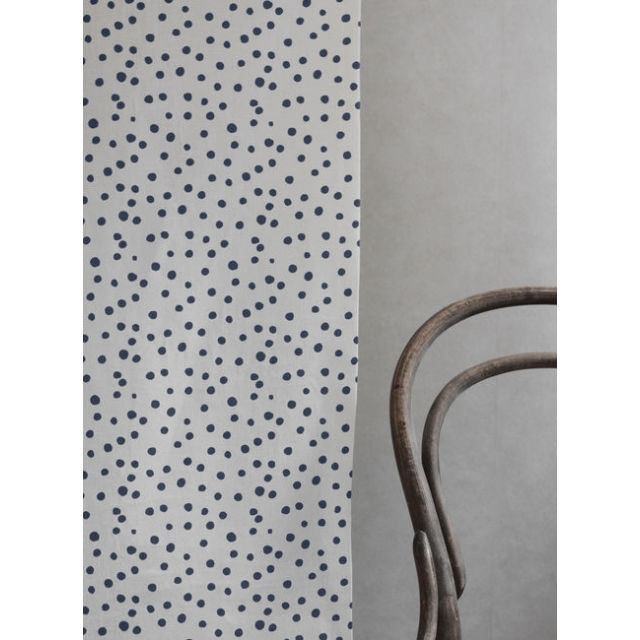 Dottie Ink-WHT - Dotted fabric with dark Blue spots, 100% Linen