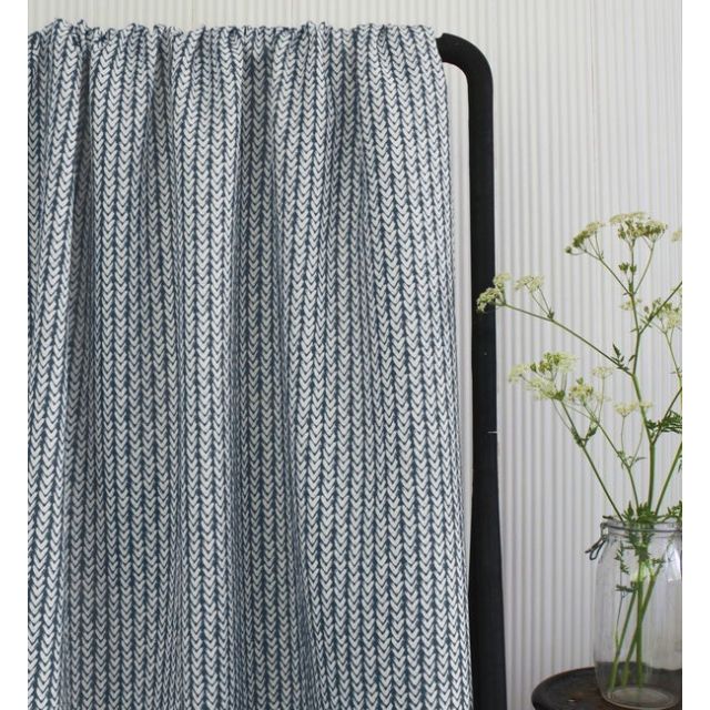 Fia Ink - Linen curtain fabric, abstract Dark Blue pattern