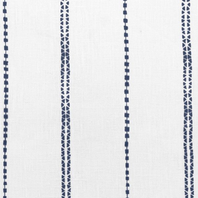 Inga Ink - White fabric with dark Blue decorative stripes, 100% Linen