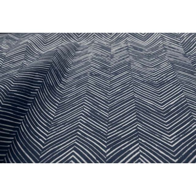 Lulu Ink- White fabric with Ink Blue Print. Abstract Print, 100% Linen