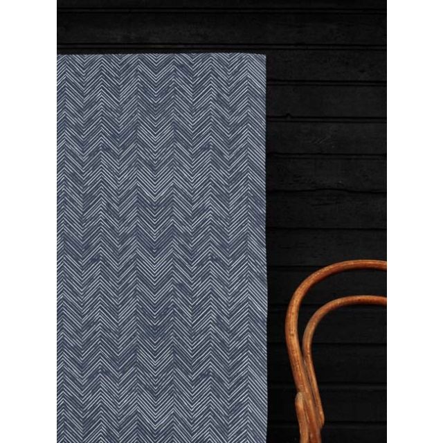 Lulu Ink- White fabric with Ink Blue Print. Abstract Print, 100% Linen