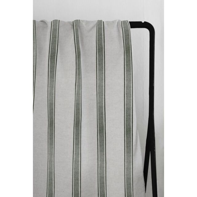 Bella Khaki - Curtain fabric with Green stripes
