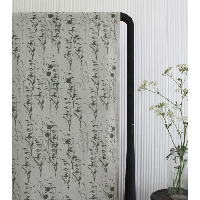 Breeze Khaki - Curtain fabric with Green botanical pattern
