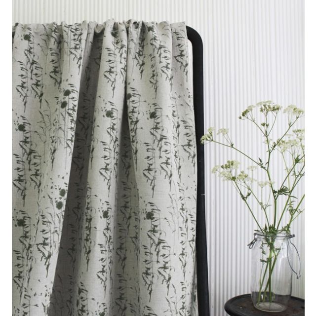 Breeze Khaki - Curtain fabric with Green botanical pattern