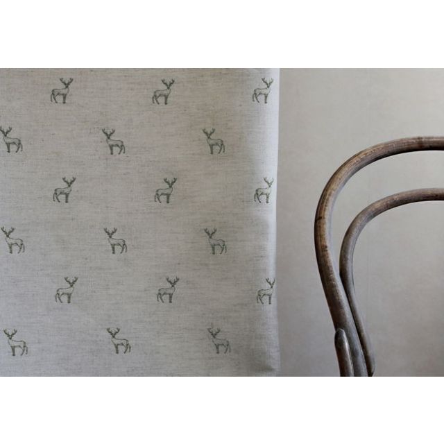Deer Khaki - Curtain fabric with green pattern of deers