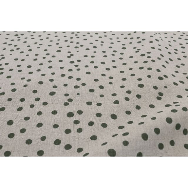 Dottie Khaki - Dotted curtain fabric with Green dots 