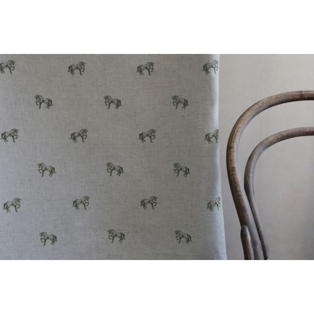 Horse Khaki - Curtain fabric with green pattern of horses