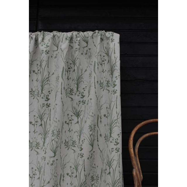 Iida Khaki - Fabric for curtains, Green Botanical Print