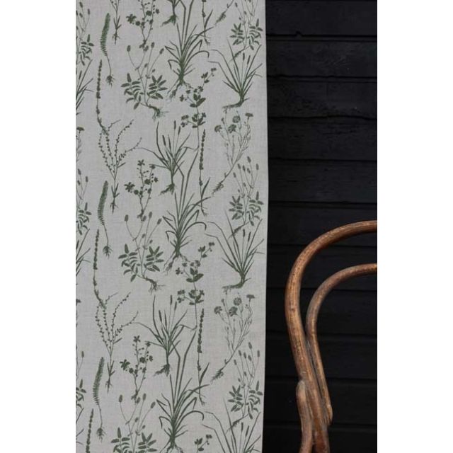 Iida Khaki - Fabric for curtains, Green Botanical Print