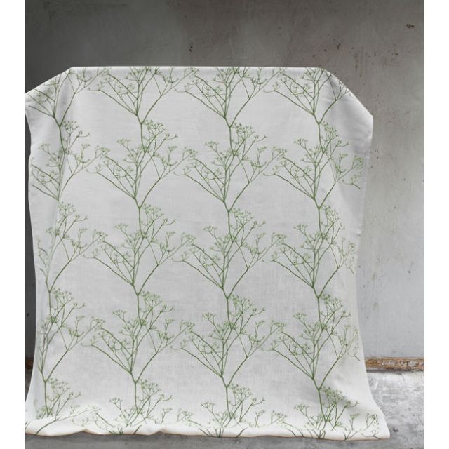 Cicely Leaf - White linen, Green botanical print