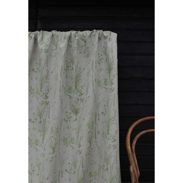 Iida Leaf- Fabric for curtains, Green Botanical Print