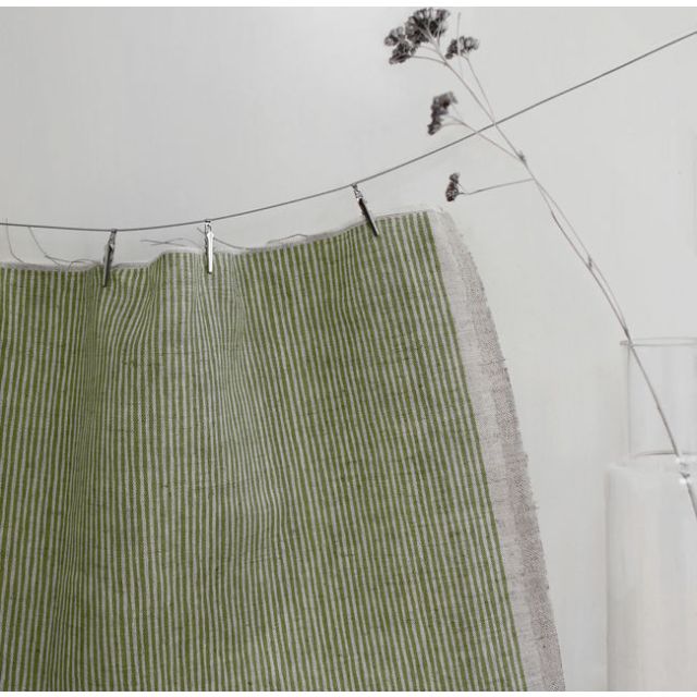 Laila Leaf - Curtain fabric with Green stripes