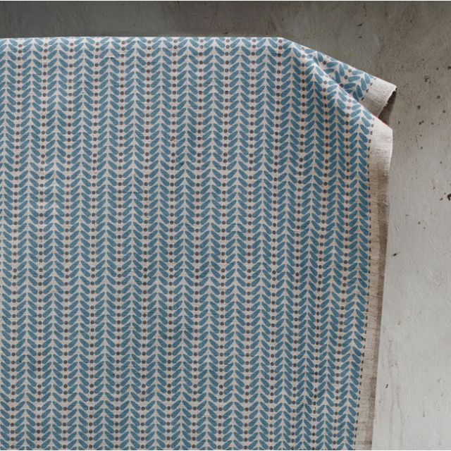 Hulda Marine - Fabric for curtains printed with Blue and Grey