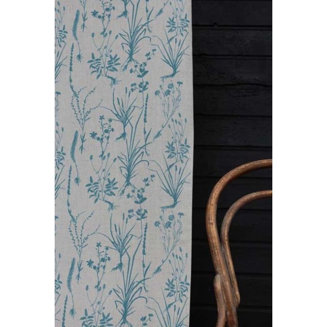 Iida Marine- Fabric for curtains, Blue Botanical Print
