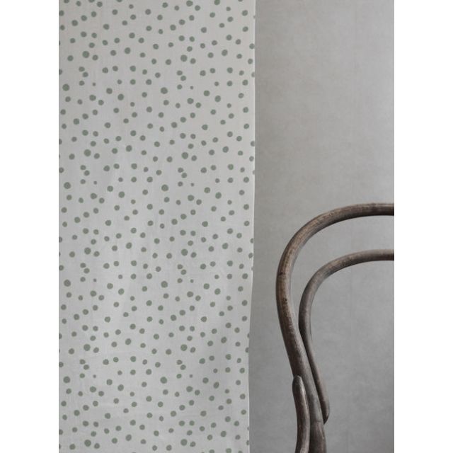 Dottie Meadow-WHT - Dotted fabric with Green spots, 100% Linen