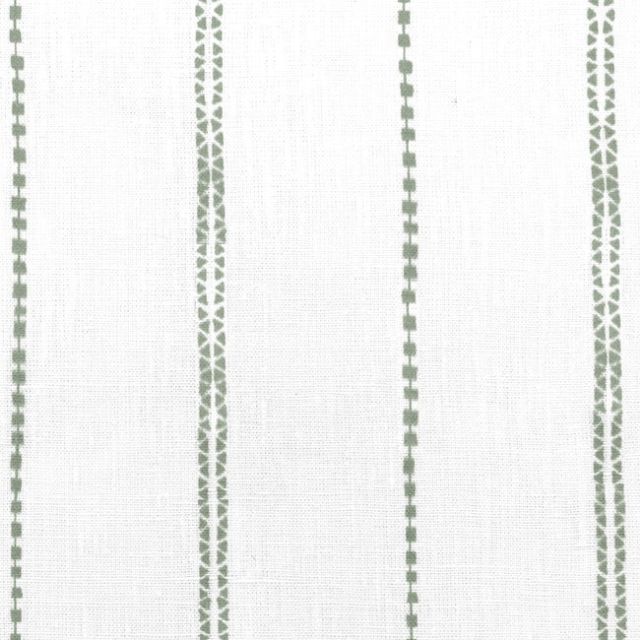 Inga Meadow - White fabric with Green decorative stripes, 100% Linen