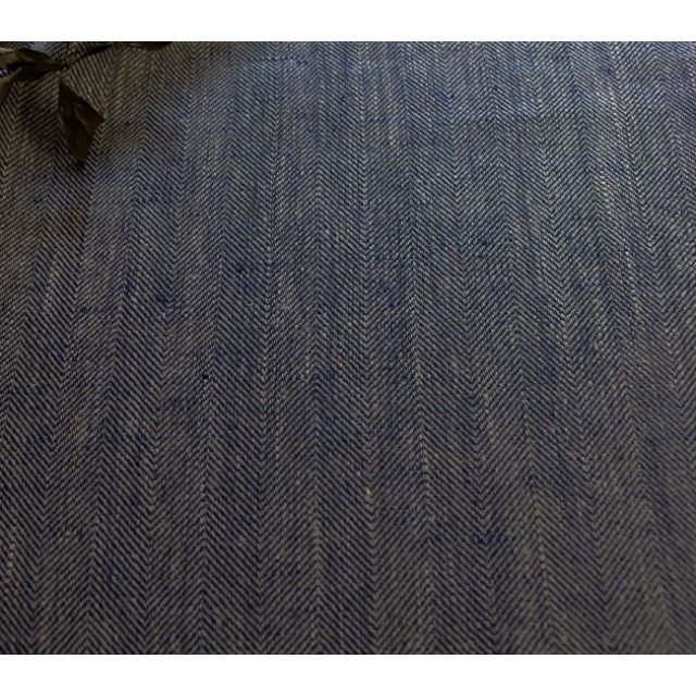 Meja Indigo - 100% Linen Herringbone fabric, Indigo blue and Natural linen
