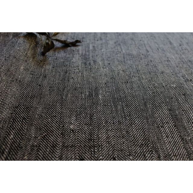 Meja Noir - 100% Linen Herringbone fabric, Black and Natural linen