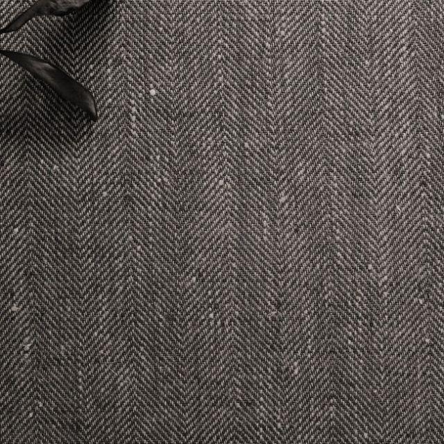 Meja Pecan - 100% Linen Herringbone fabric, Warm grey and Natural linen
