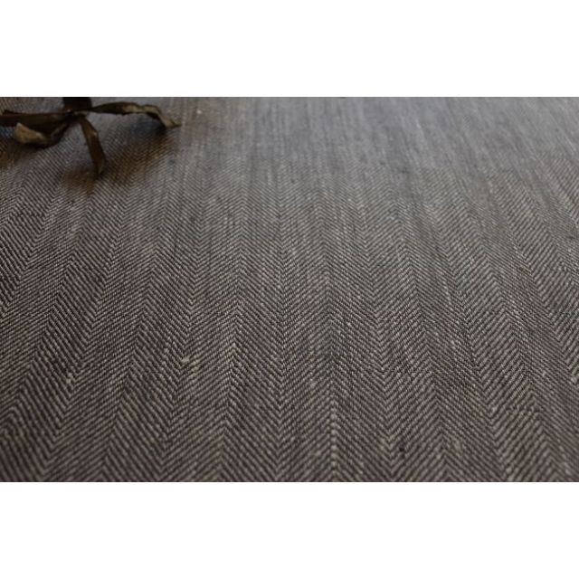 Meja Pecan - 100% Linen Herringbone fabric, Warm grey and Natural linen
