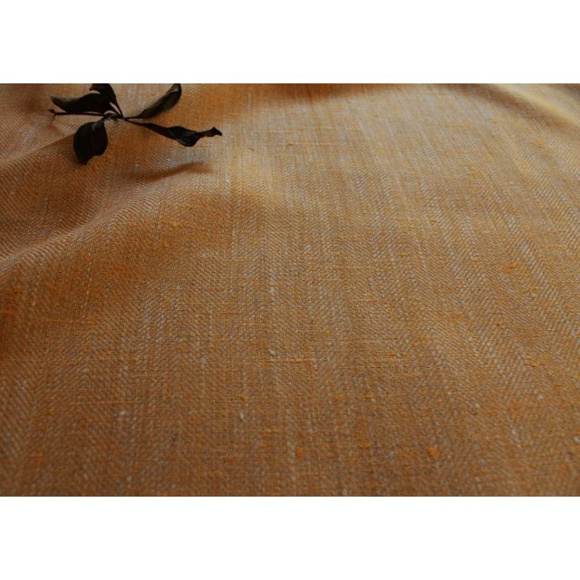 Meja Tangerine - 100% Linen Herringbone fabric, Tangerine and Natural linen