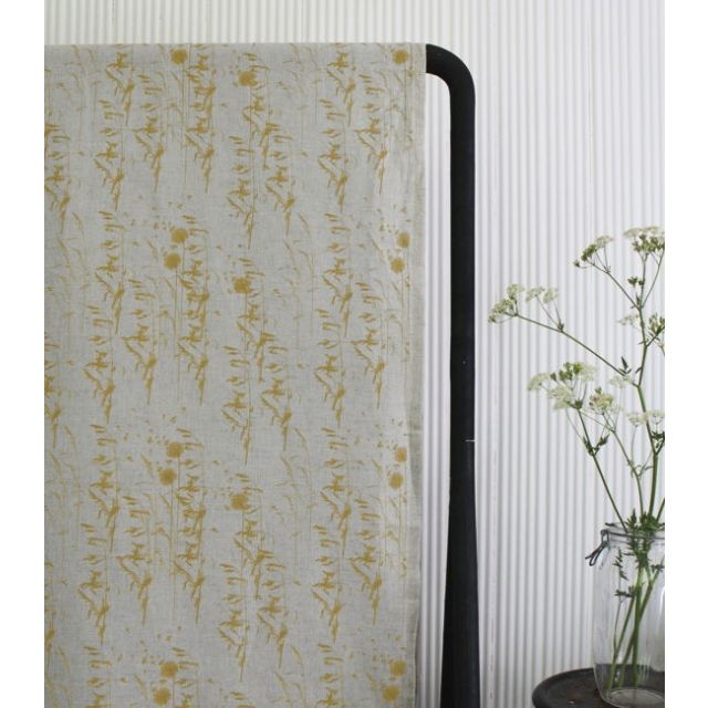 Breeze Mustard - Curtain fabric with Yellow botanical pattern