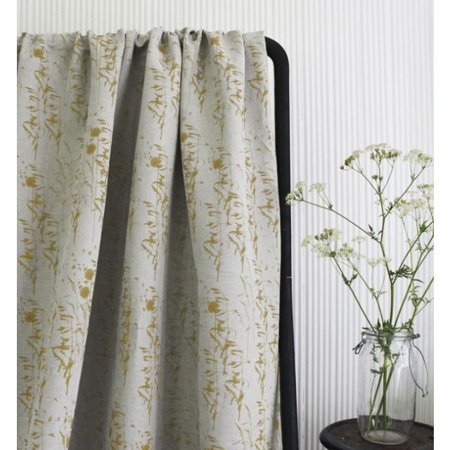 Breeze Mustard - Curtain fabric with Yellow botanical pattern