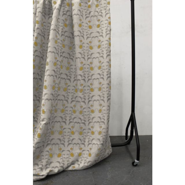 Dana Mustard - Natural fabric with mustard yellow and grey floral pattern