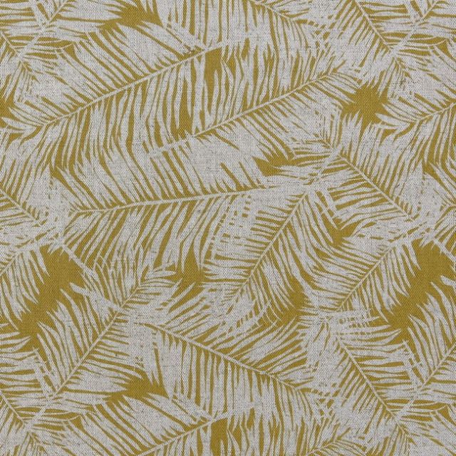 Gabi Mustard - Curtain fabric, Yellow botanical leaf pattern