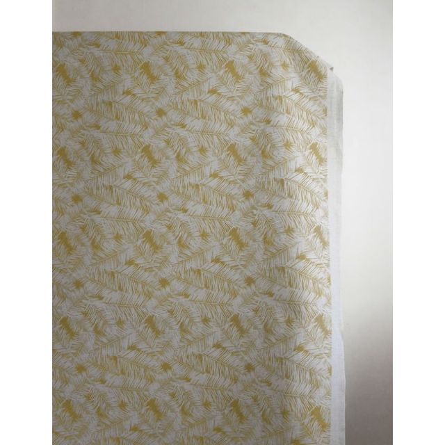 Gabi Mustard - Curtain fabric, Yellow botanical leaf pattern