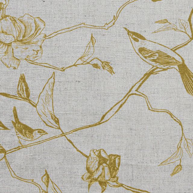 Gardenia Mustard - Yellow Botanical / bird pattern
