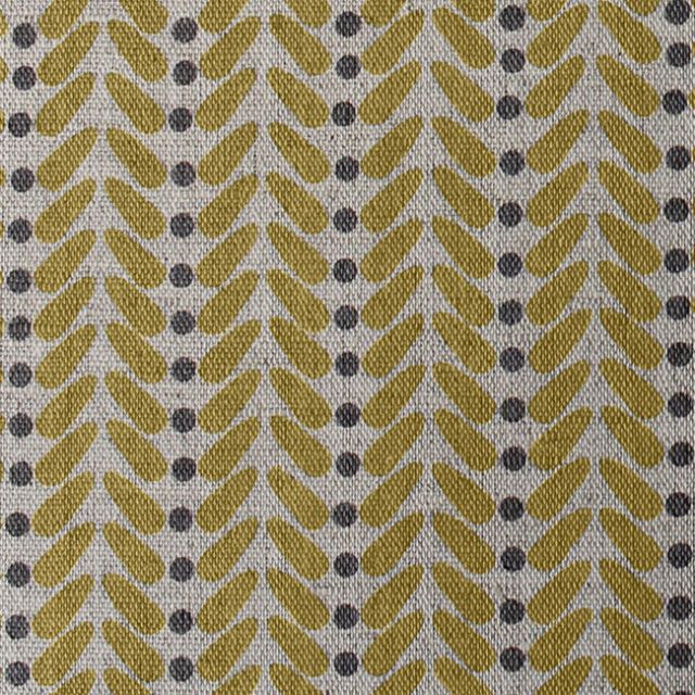Hulda Mustard - Fabric for curtains, Mustard Yellow and Grey print