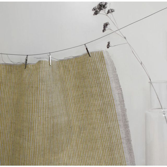 Laila Mustard - Curtain fabric with Yellow stripes