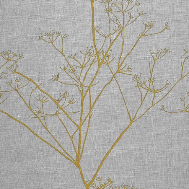 Chervil Mustard, Natural fabric with Dark yellow coloured print
