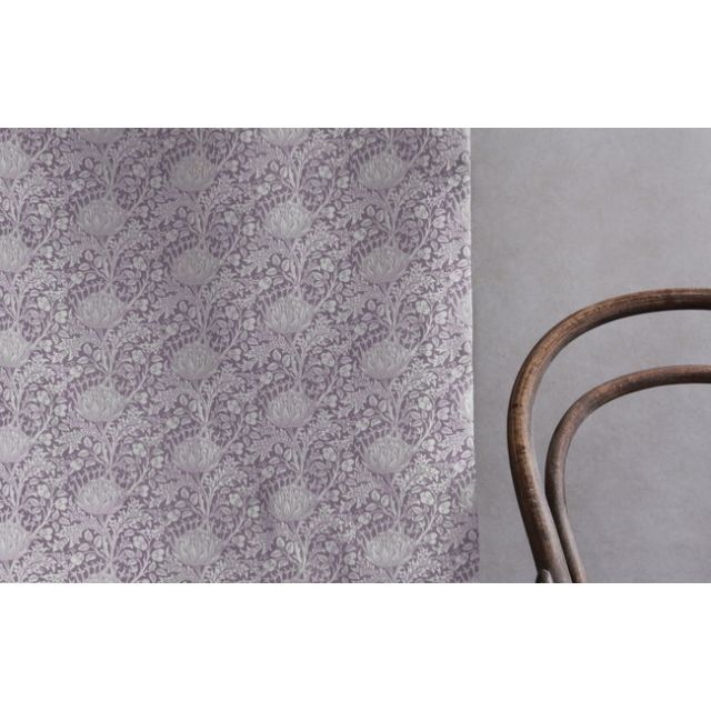 Katarina New Fig - White linen fabric with Purple floral print