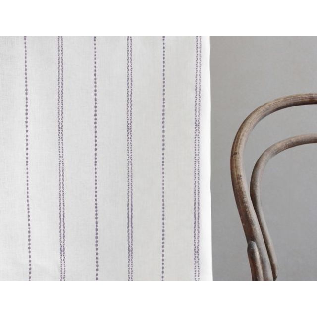 Inga New Fig - White fabric with Purple decorative stripes, 100% Linen