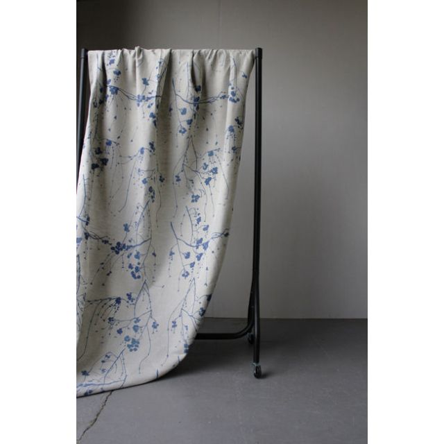 Berry Night Blue - Natural fabric with dark blue print