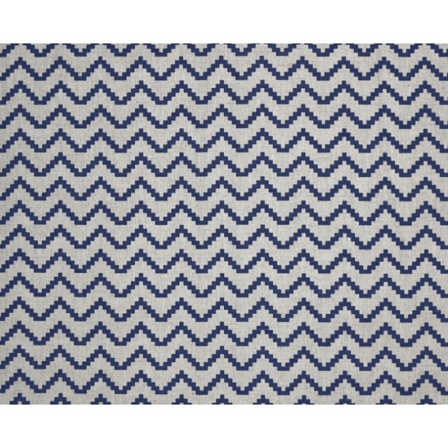 Azig NightBlue - Natural Linen Fabric printed with Dark Blue