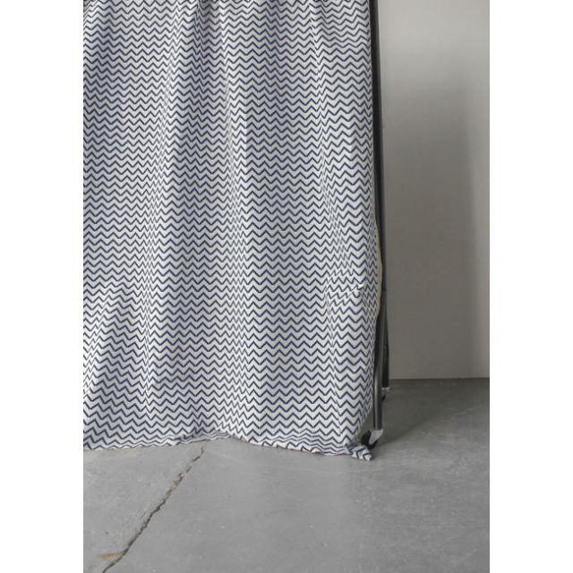 Azig NightBlue - Natural Linen Fabric printed with Dark Blue