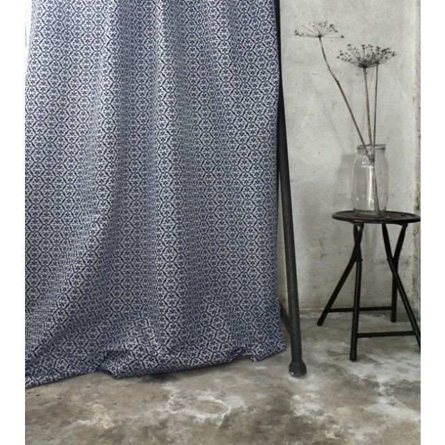 Brita Night Blue - Curtain fabric printed with Dark Blue