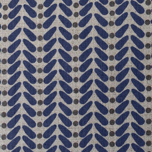 Hulda Night Blue - Natural Fabric printed with Dark Blue and Grey