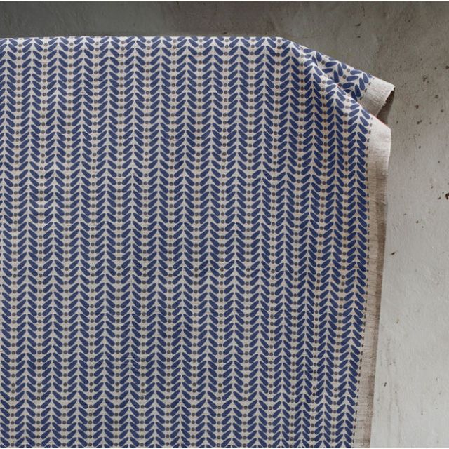 Hulda Night Blue - Natural Fabric printed with Dark Blue and Grey