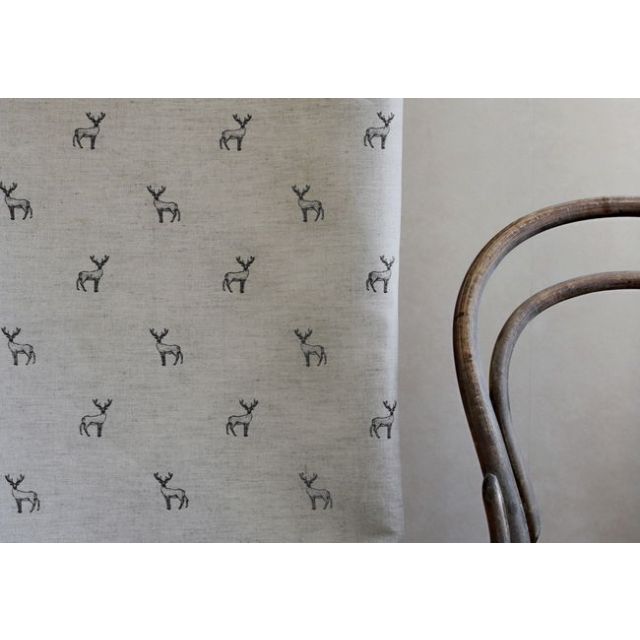 Deer Noir - Curtain fabric with black pattern of deers