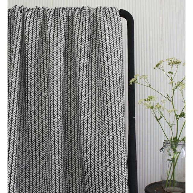 Fia Noir - Linen curtain fabric, abstract Black pattern