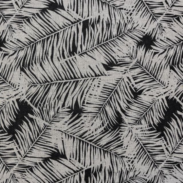 Gabi Noir - Curtain fabric, Black botanical leaf pattern