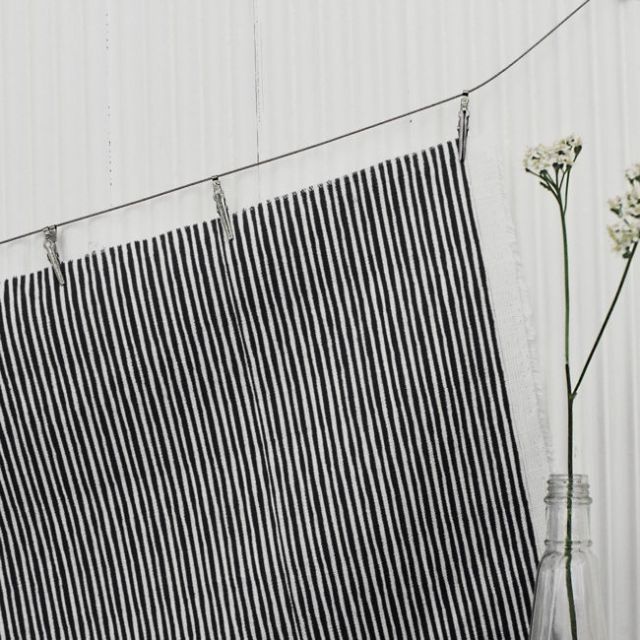 Maisa Noir - Linen curtain fabric, Black stripes