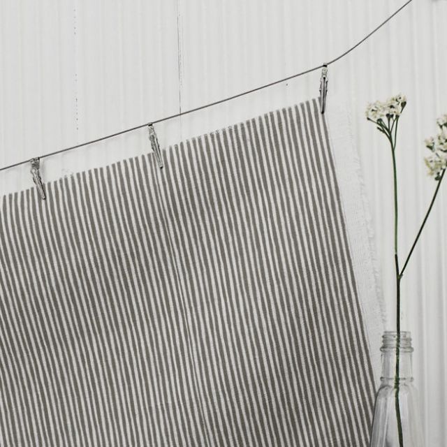 Maisa Nougat - Linen curtain fabric, Brown stripes