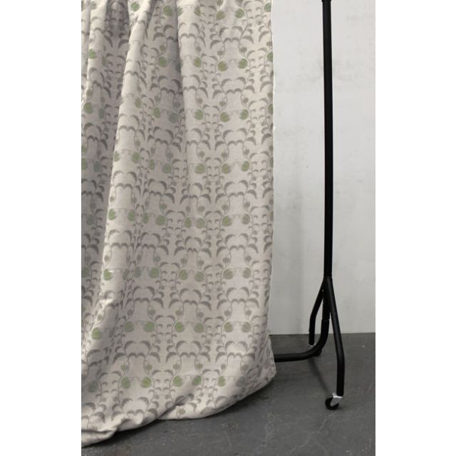 Dana Olive - Curtain fabric with olive green / grey flower print